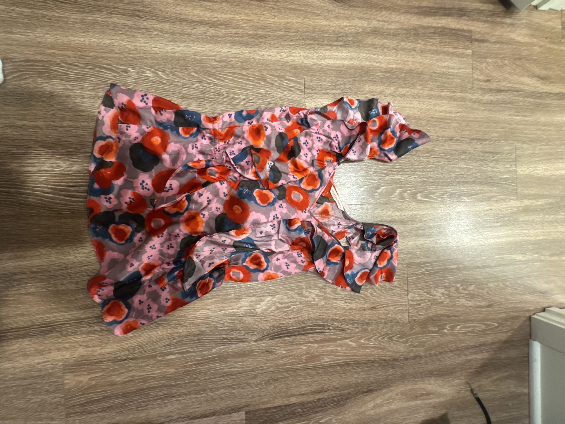 Rebecca Taylor Silk Floral Ruffle Sleeveless Top 1