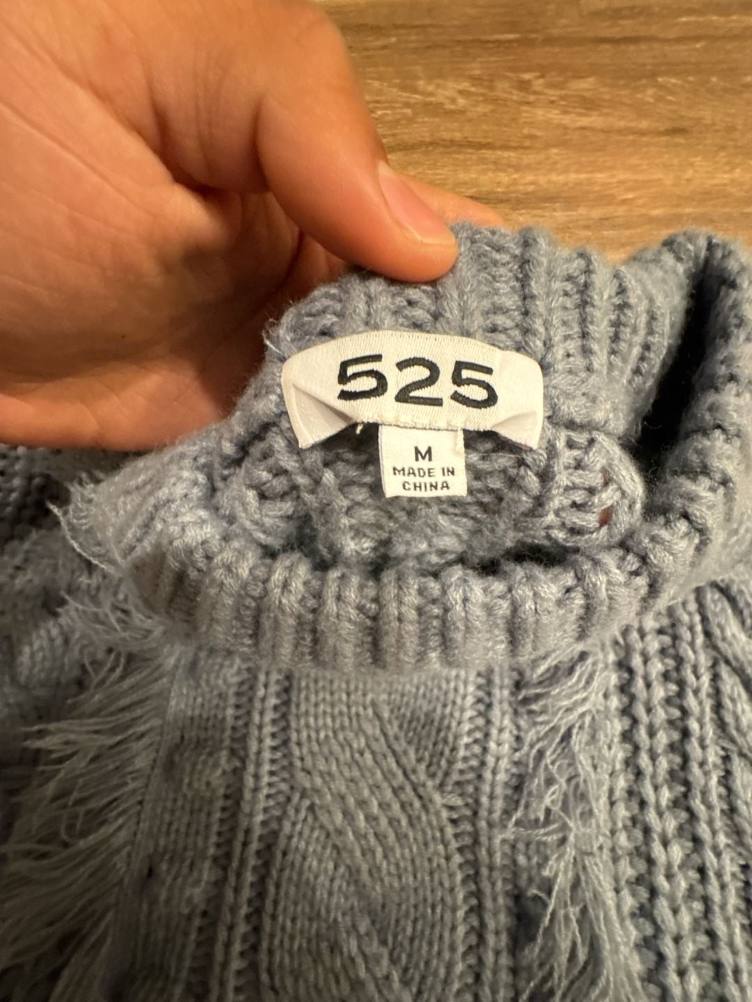 525 America Women's Blue Cable Knit Fringe Pullover Sweater 2