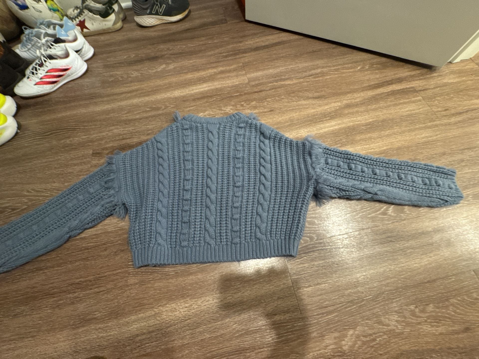 525 America Women's Blue Cable Knit Fringe Pullover Sweater 3