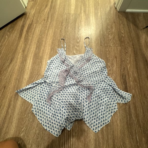Rebecca Taylor Ditsy Tulip Blue and White Silk Sleeveless Peplum Top