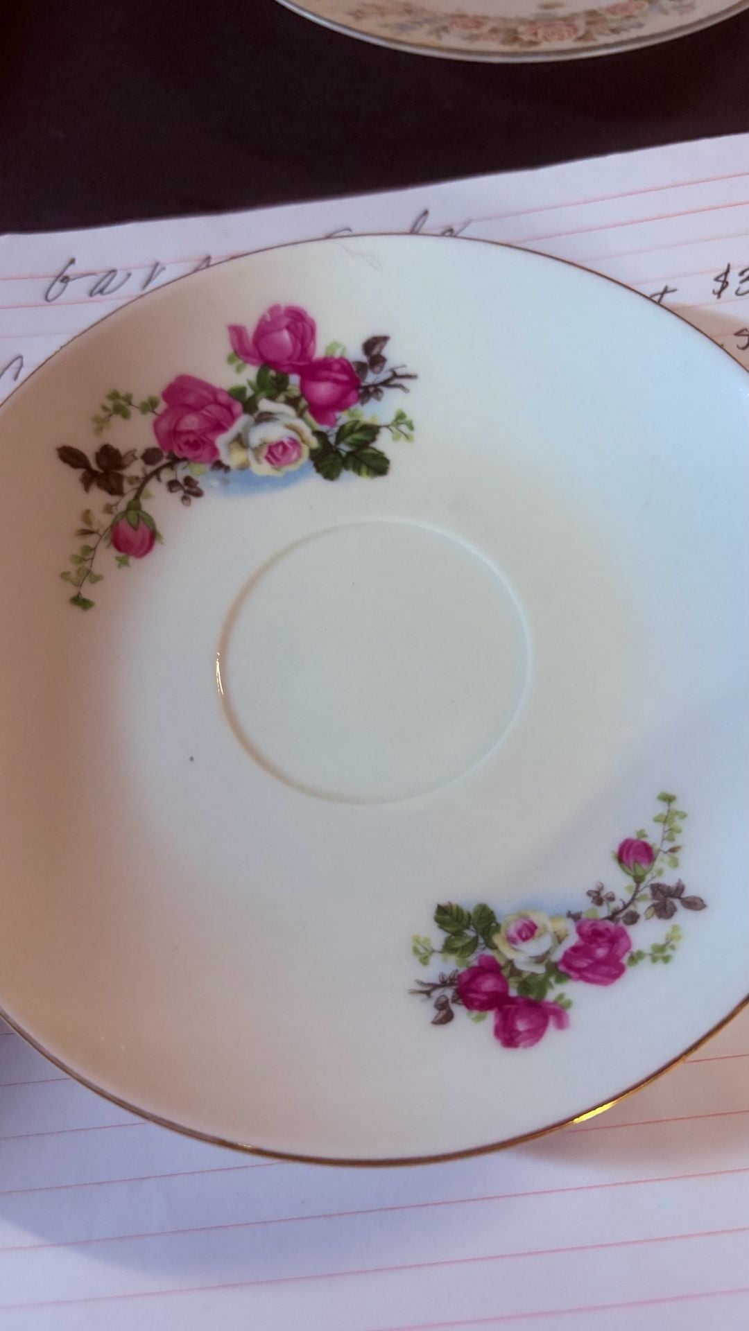 Vintage Floral Tea Cup & Saucer Set Pink Roses Gold Trim Porcelain Made in China 3