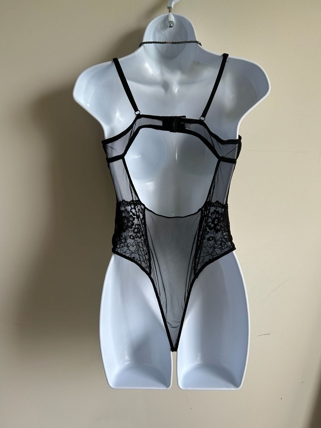 Garage Black Lace and Mesh Bodysuit with Adjustable Straps 5