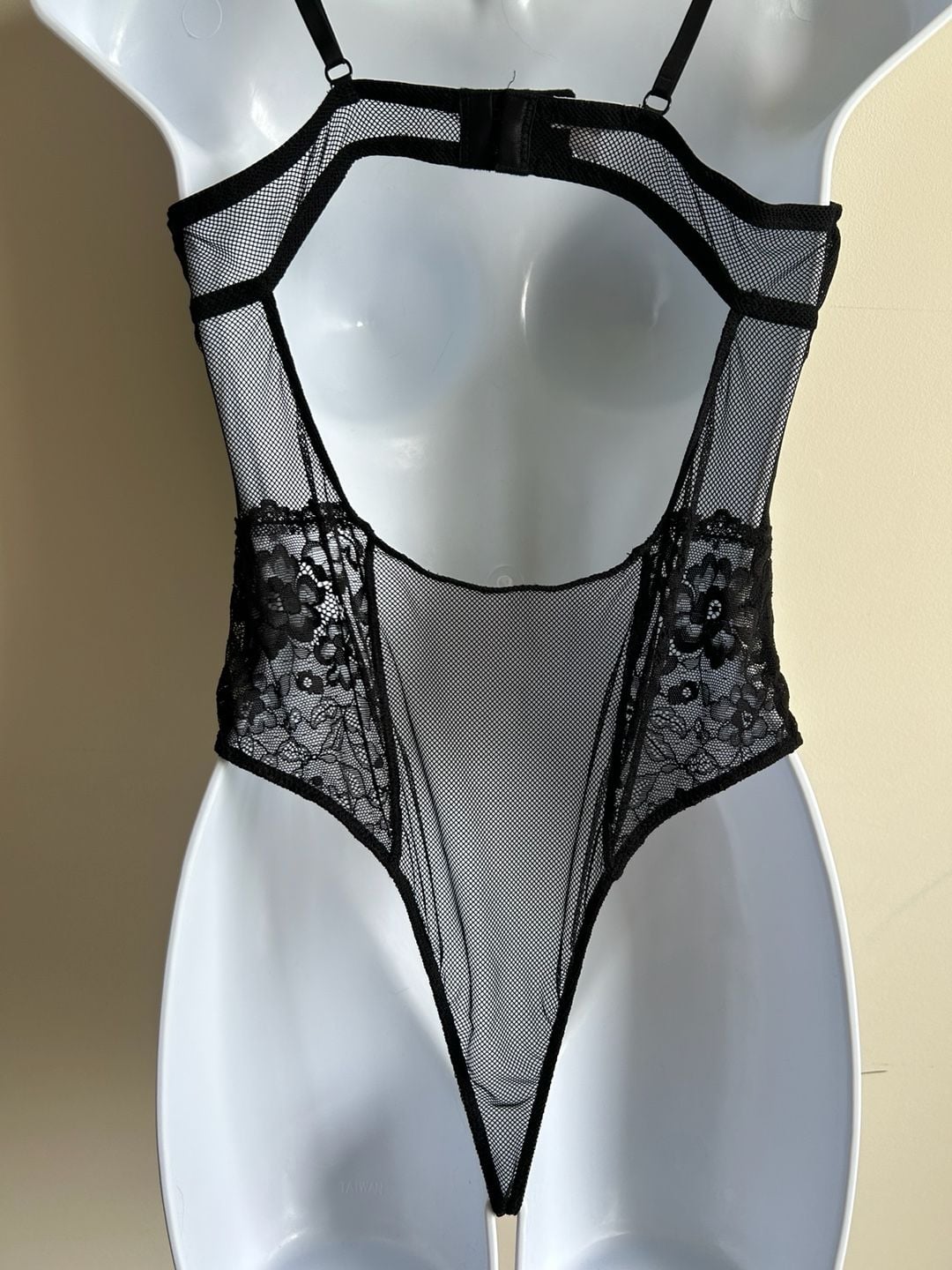 Garage Black Lace and Mesh Bodysuit with Adjustable Straps 6