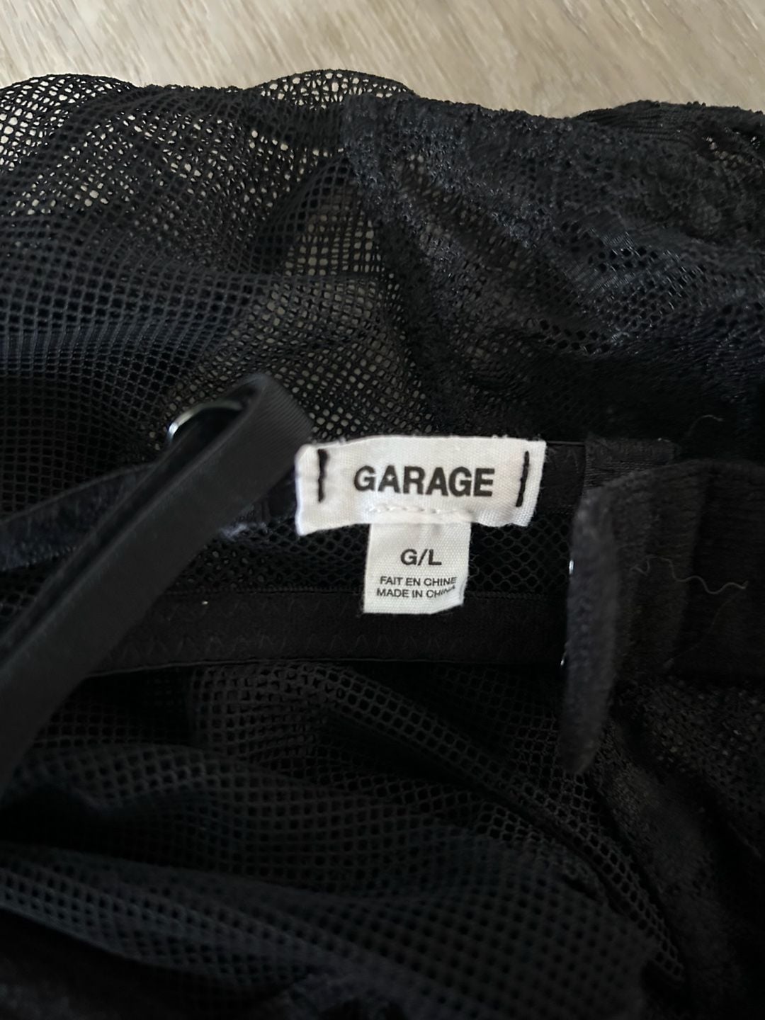 Garage Black Lace and Mesh Bodysuit with Adjustable Straps 7
