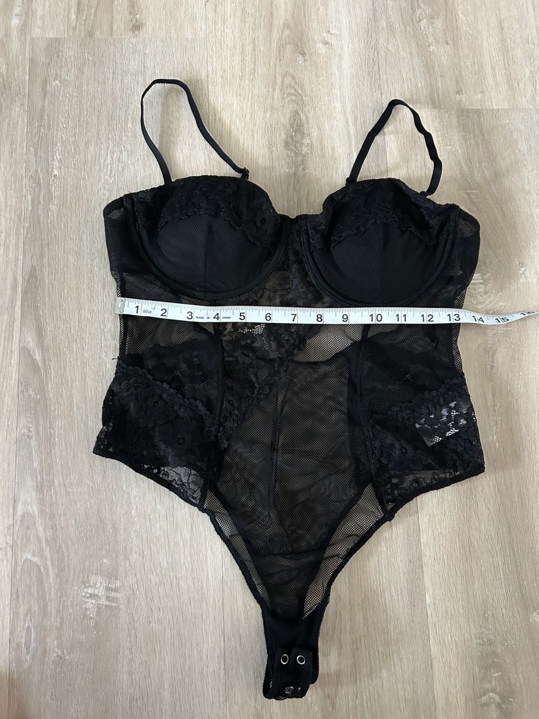 Garage Black Lace and Mesh Bodysuit with Adjustable Straps 8