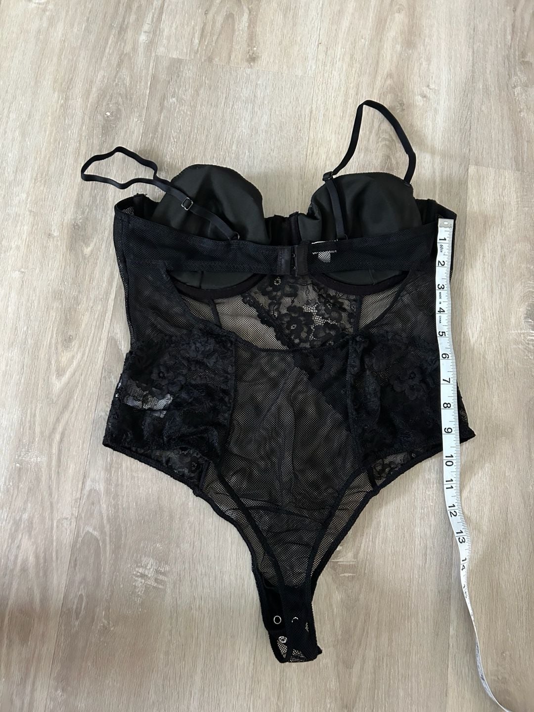 Garage Black Lace and Mesh Bodysuit with Adjustable Straps 9
