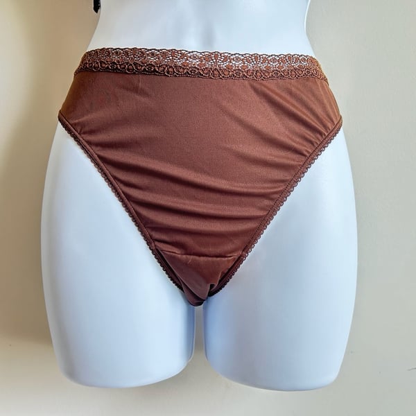 Vassarette Brown Satin Lace Trim Brief Panty