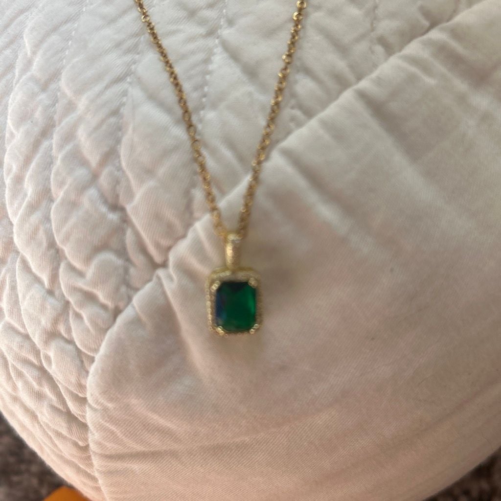 Maya & Henry Gold Tone Emerald Cut Green Gemstone Necklace and Ring Set 2