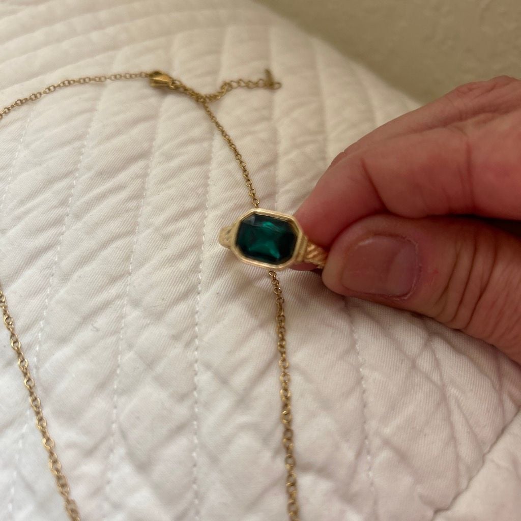 Maya & Henry Gold Tone Emerald Cut Green Gemstone Necklace and Ring Set 3