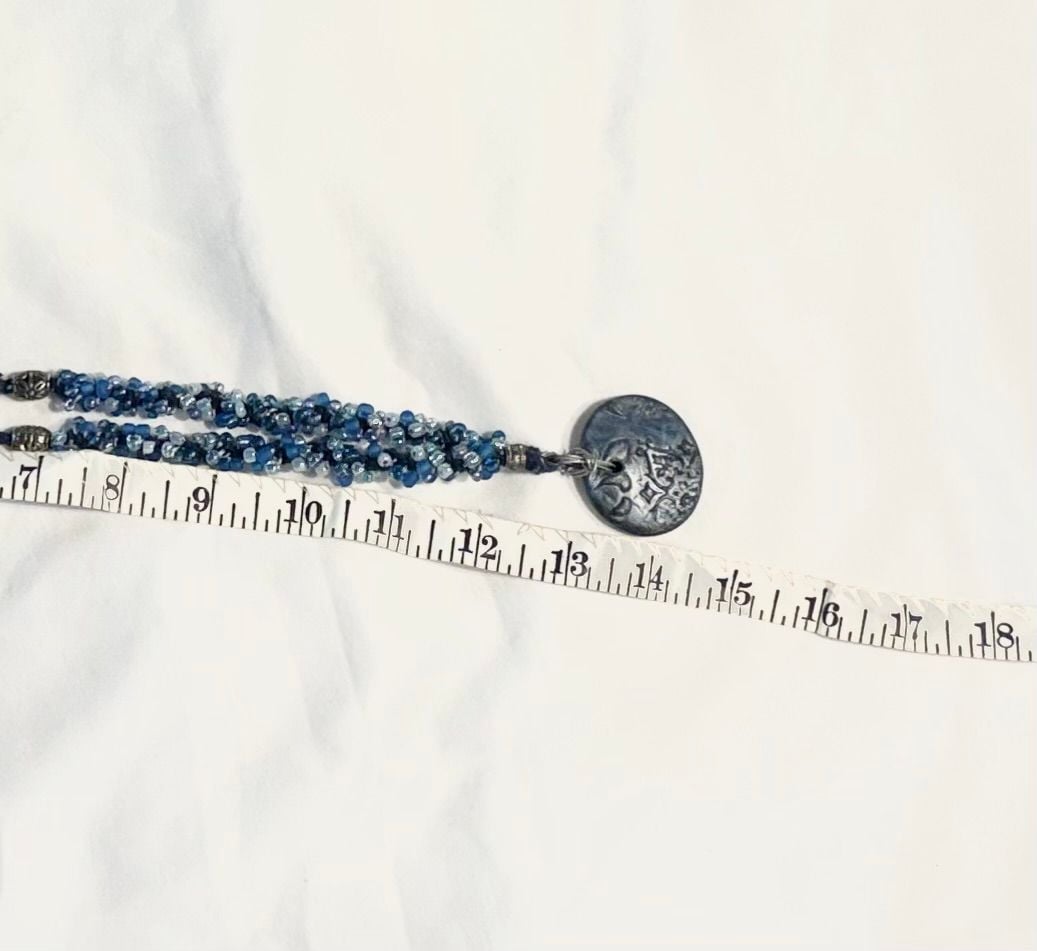 Boho Artisan Blue Seed Bead and Polymer Clay Pendant Necklace 4