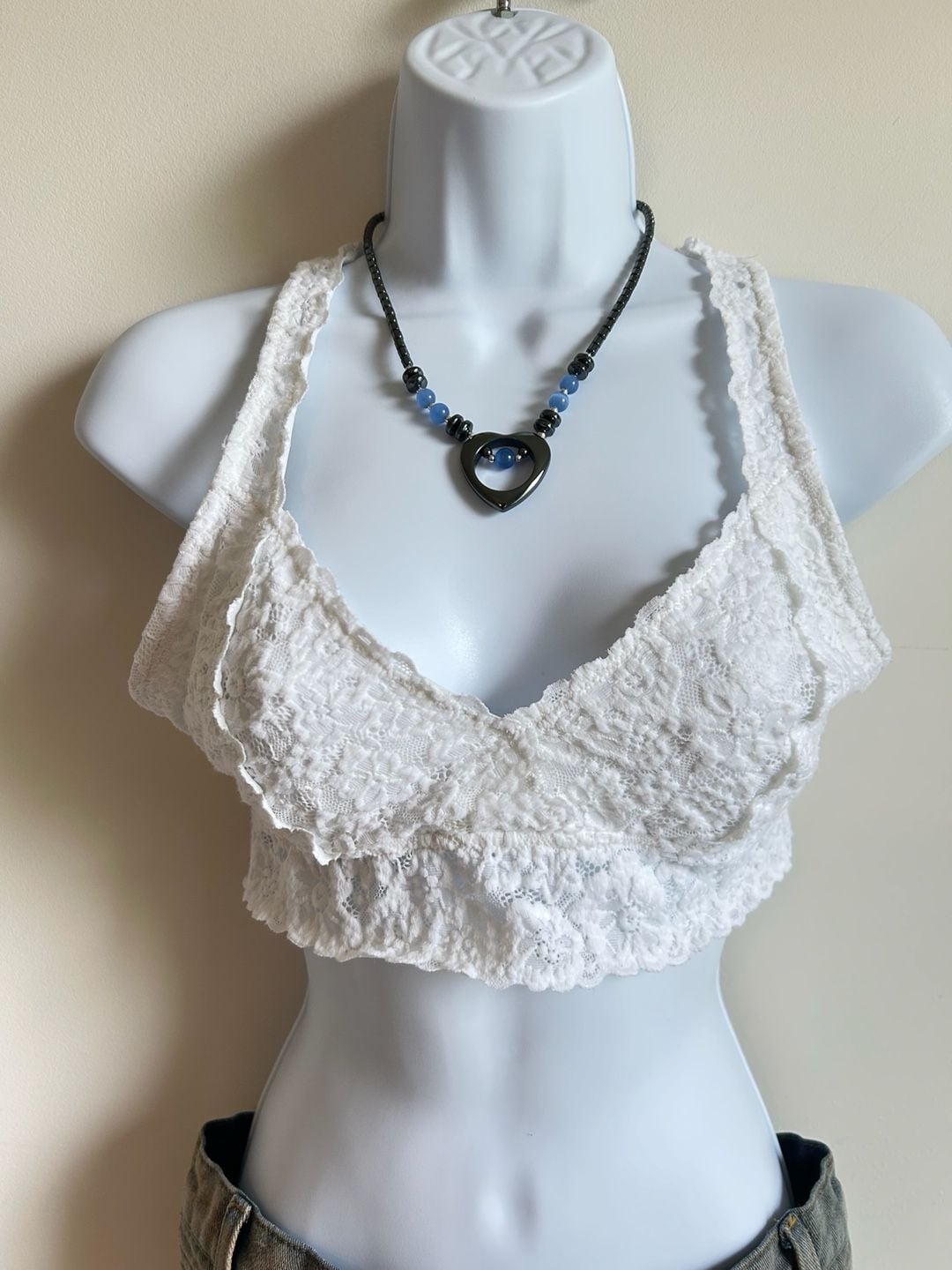 Aerie White Floral Lace Racerback Bralette 1