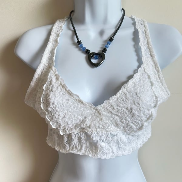 Aerie White Floral Lace Racerback Bralette