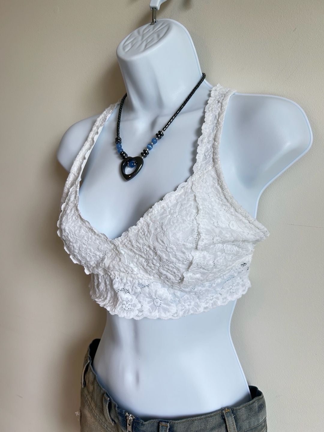 Aerie White Floral Lace Racerback Bralette 2