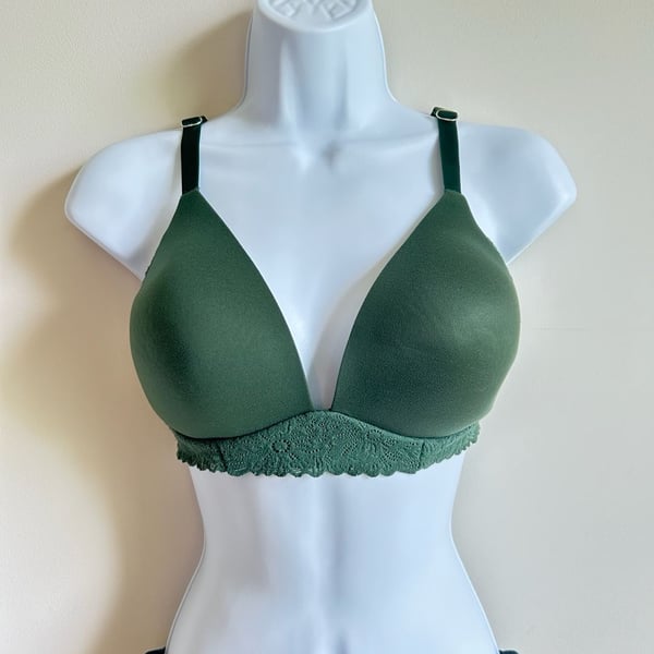 Aerie Real Sunnie Wireless Lightly Lined Lace Trim Bra - Dark Green