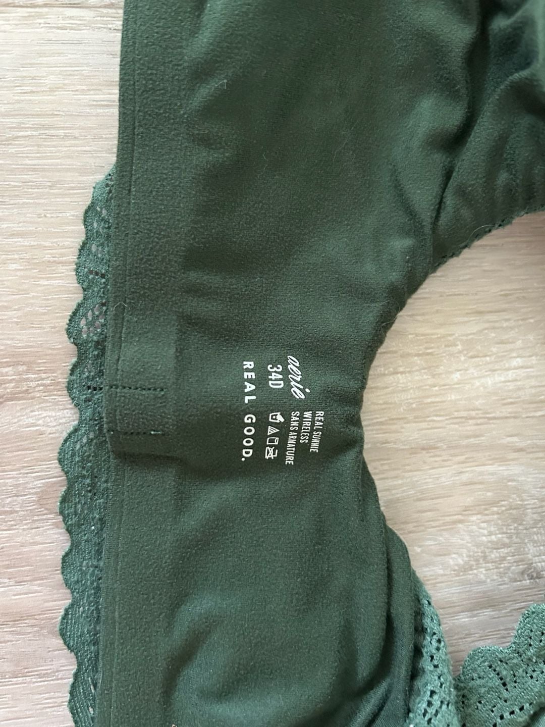 Aerie Real Sunnie Wireless Lightly Lined Lace Trim Bra - Dark Green 7