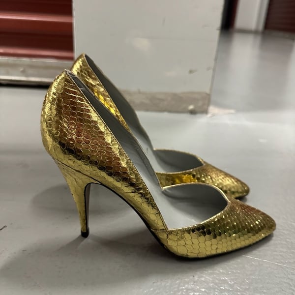 Perezjuan-Das Gold Metallic Snakeskin Pointed Toe Stiletto Pumps