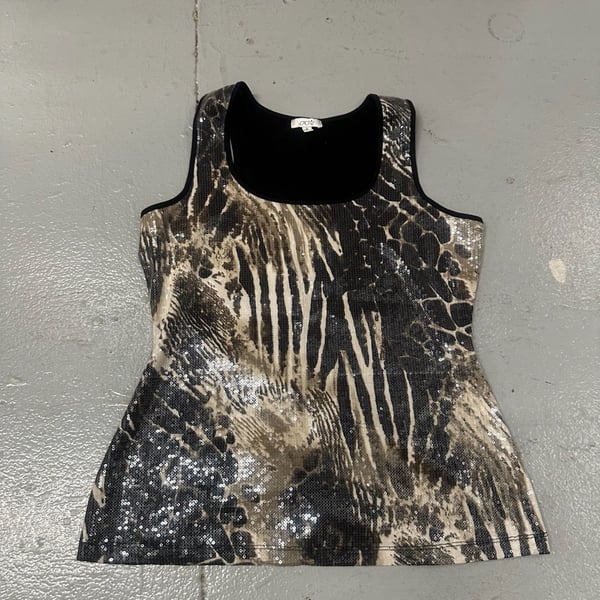 Cache Animal Print Sequin Sleeveless Tank Top