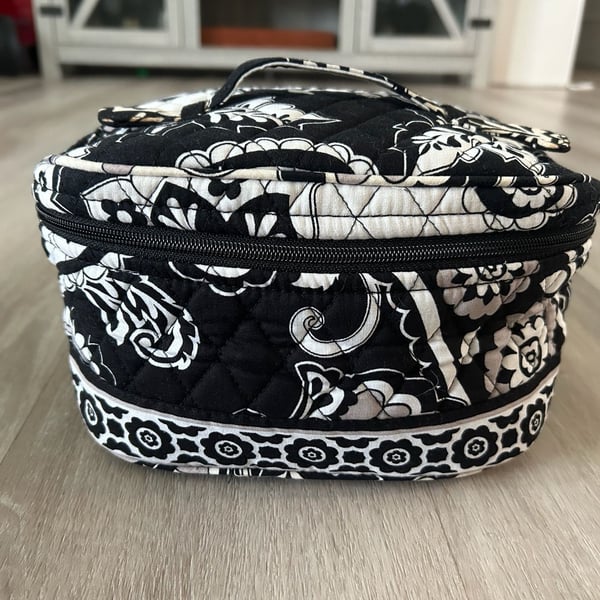 Vera Bradley Quilted Black and White Floral Pattern Cosmetic Travel Case
