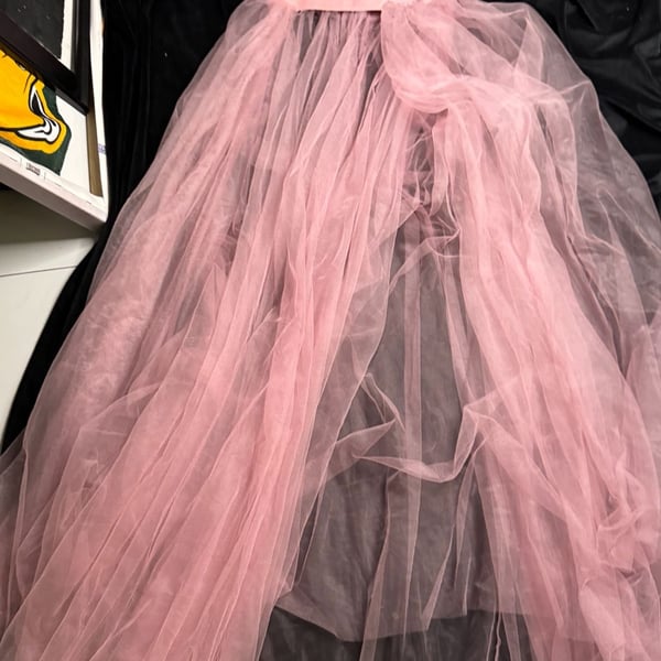 Women's Pink Layered Tulle Maxi Skirt with Elastic Waistband