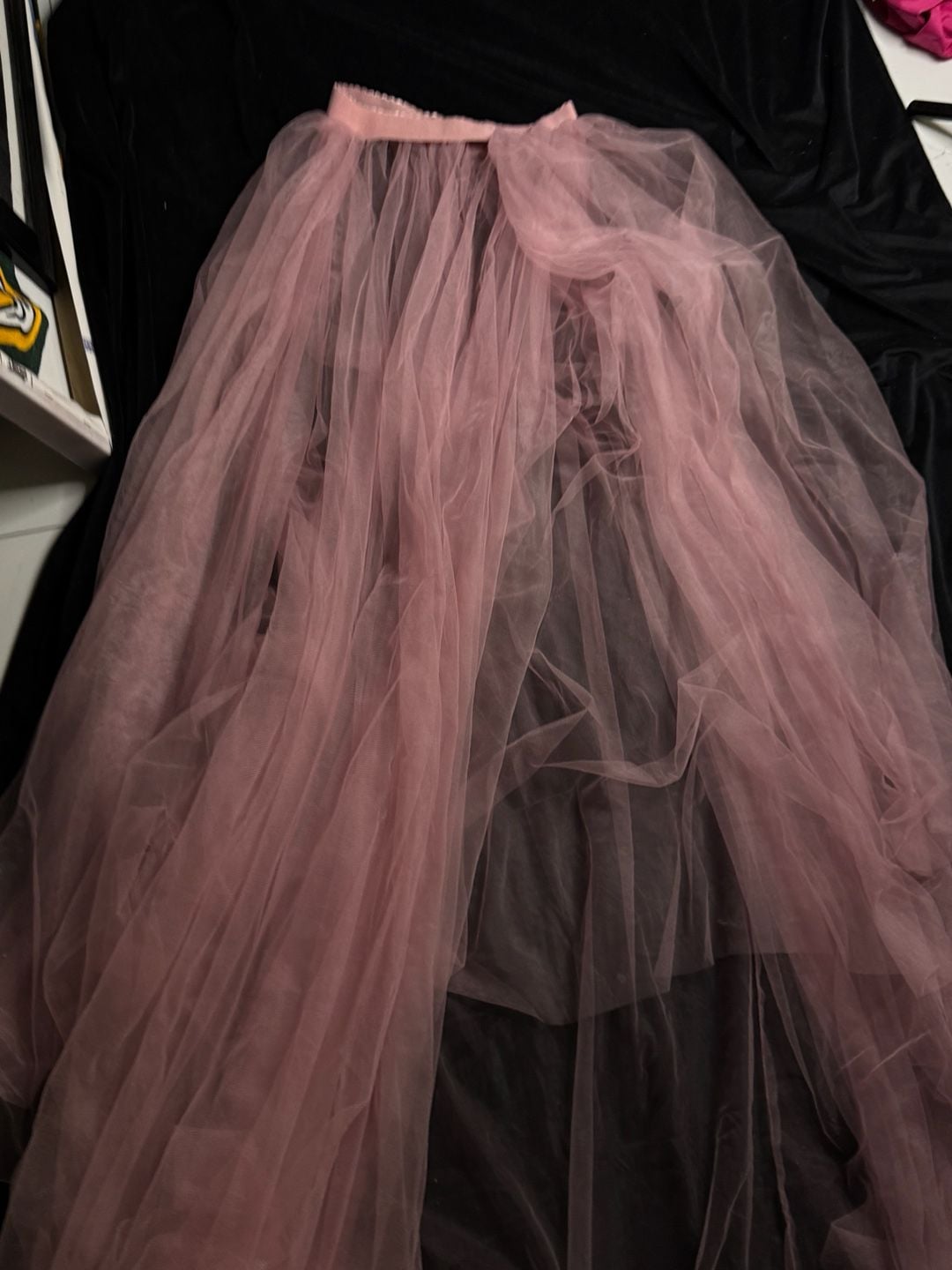 Women's Pink Layered Tulle Maxi Skirt with Elastic Waistband 2