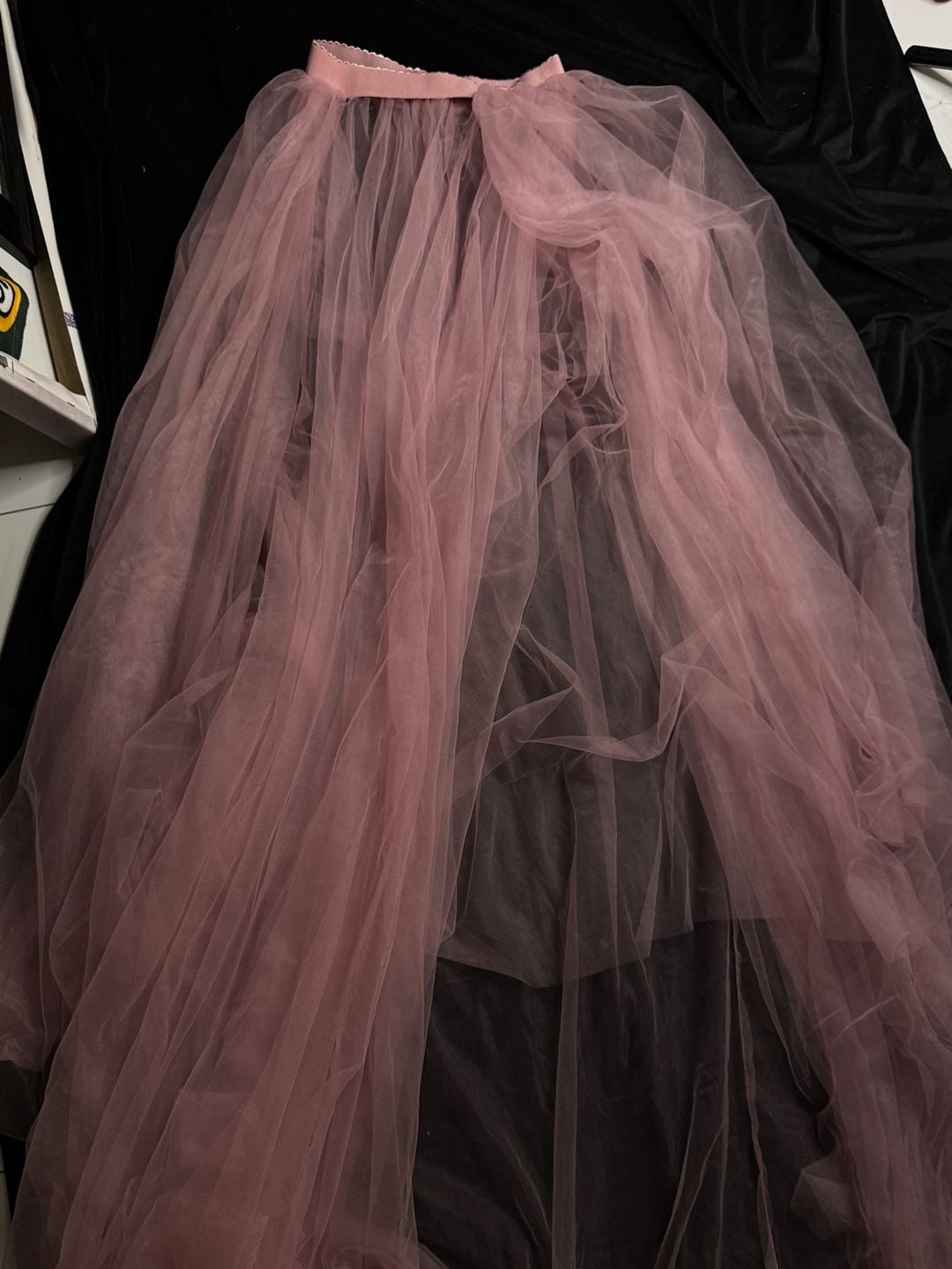 Women's Pink Layered Tulle Maxi Skirt with Elastic Waistband 3