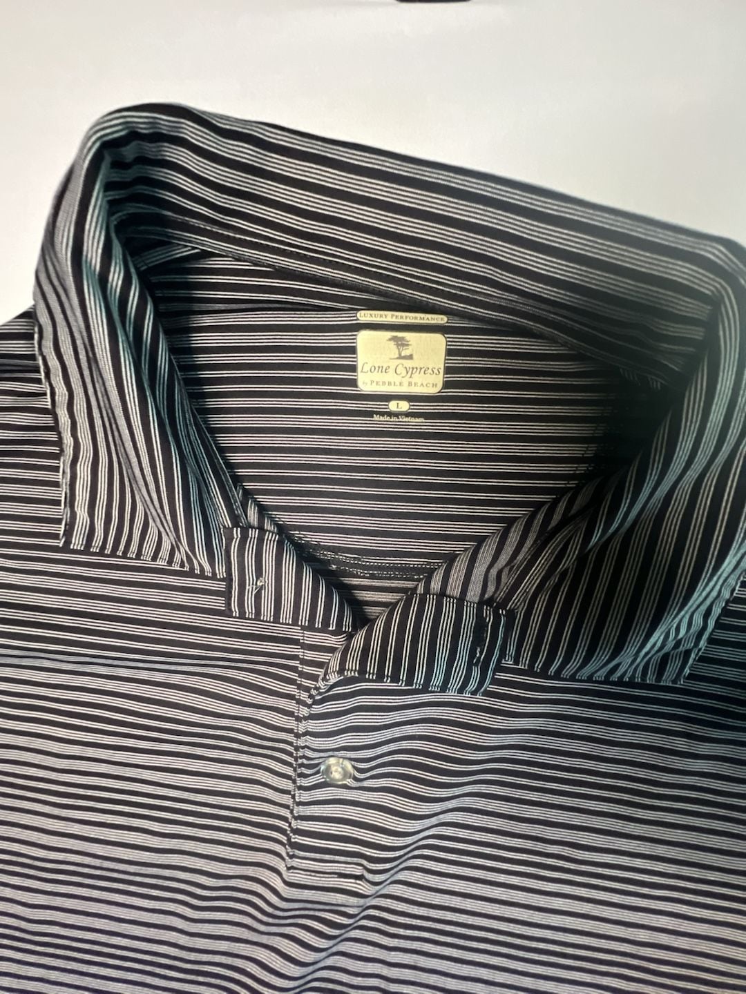 Lone Cypress by Pebble Beach Luxury Performance Striped Golf Polo Shirt 2