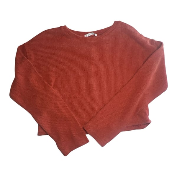 ZARA Trafaluc Rust Orange Ribbed Knit Cropped Crewneck Sweater