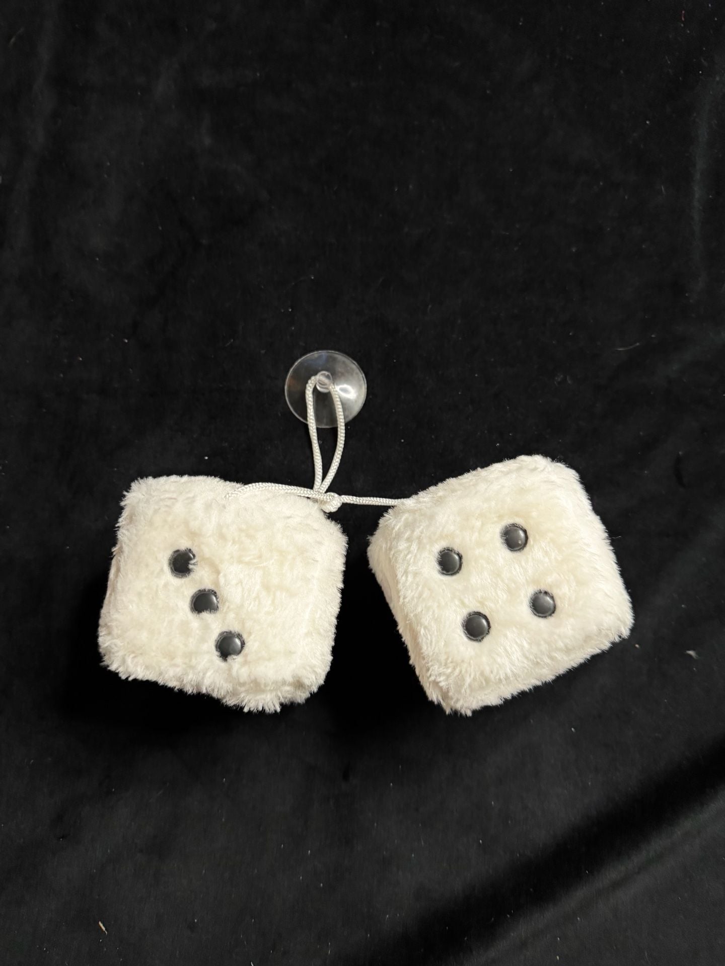 Retro White Fuzzy Plush Dice for Rearview Mirror Hanging Ornament 1