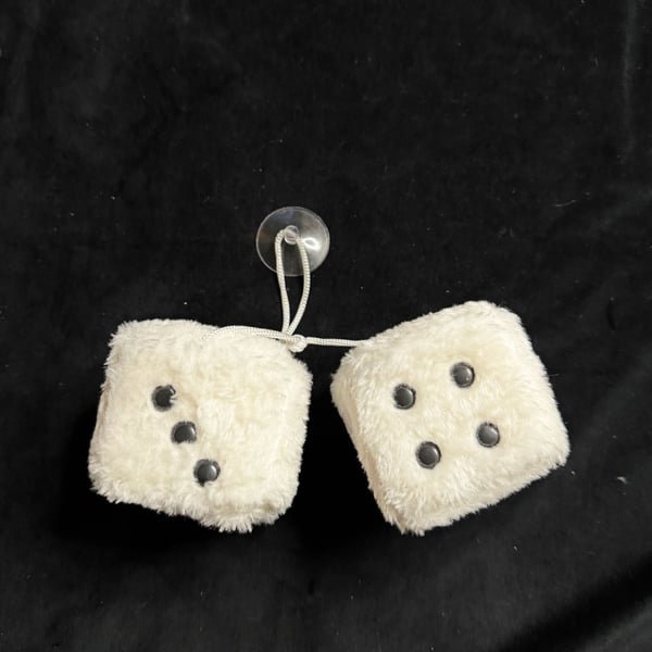 Retro White Fuzzy Plush Dice for Rearview Mirror Hanging Ornament
