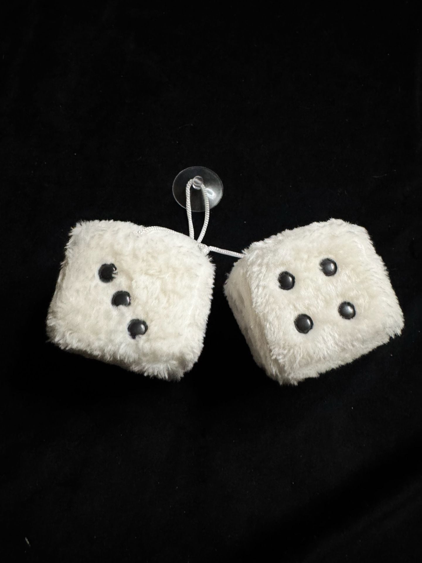 Retro White Fuzzy Plush Dice for Rearview Mirror Hanging Ornament 2