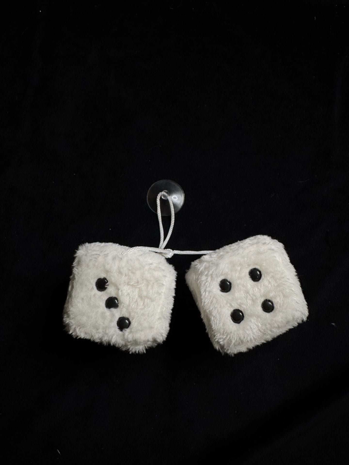 Retro White Fuzzy Plush Dice for Rearview Mirror Hanging Ornament 3