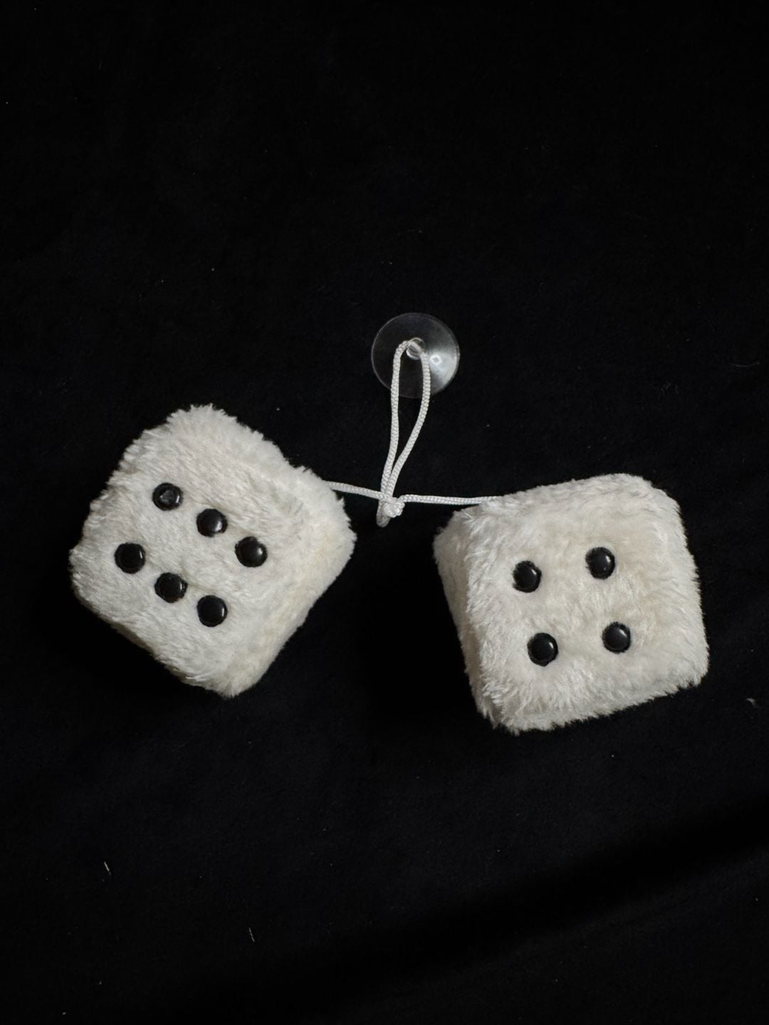 Retro White Fuzzy Plush Dice for Rearview Mirror Hanging Ornament 5