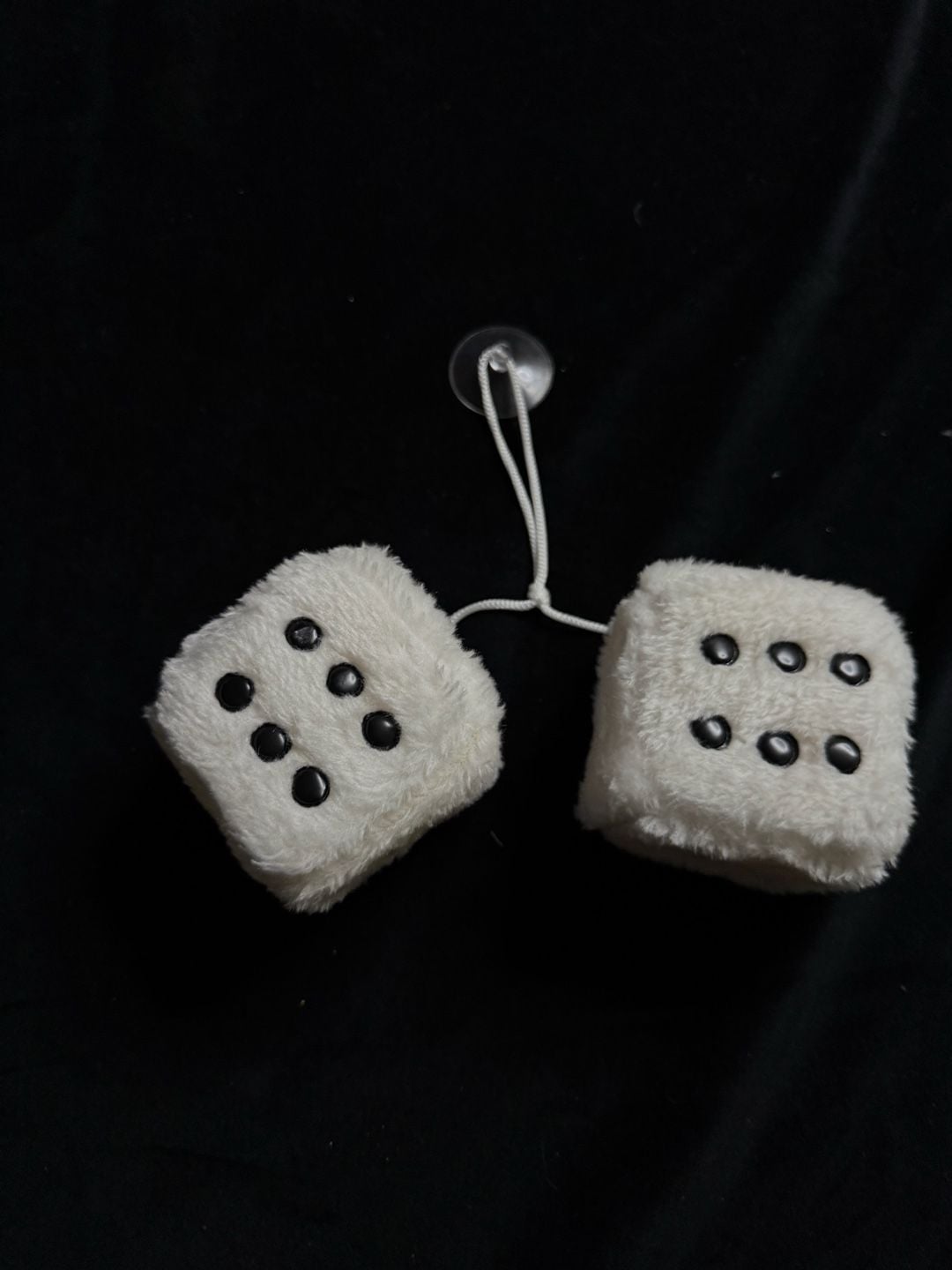 Retro White Fuzzy Plush Dice for Rearview Mirror Hanging Ornament 6