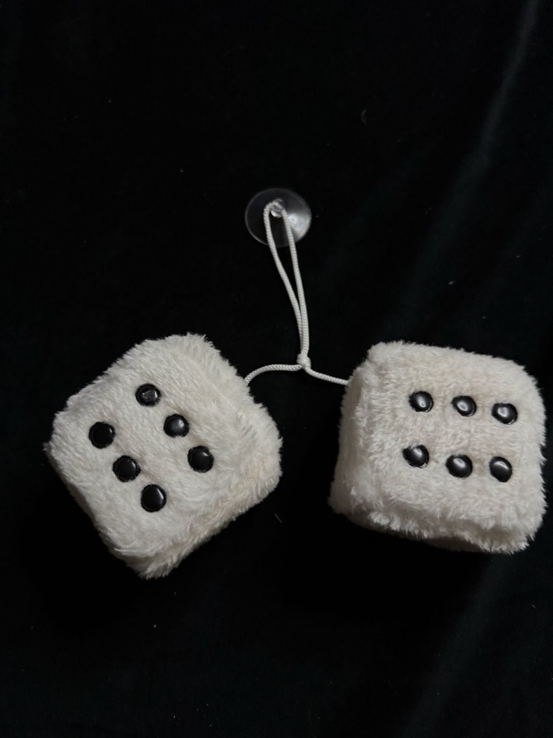 Retro White Fuzzy Plush Dice for Rearview Mirror Hanging Ornament 7