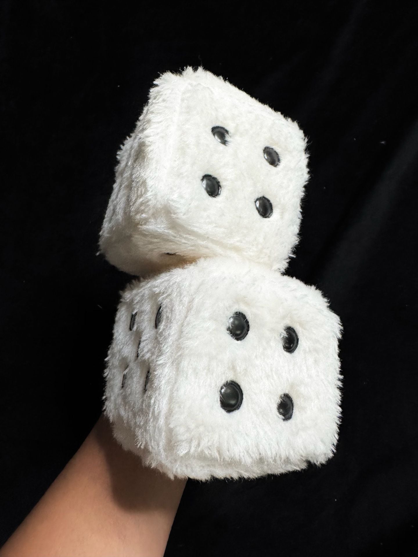 Retro White Fuzzy Plush Dice for Rearview Mirror Hanging Ornament 10