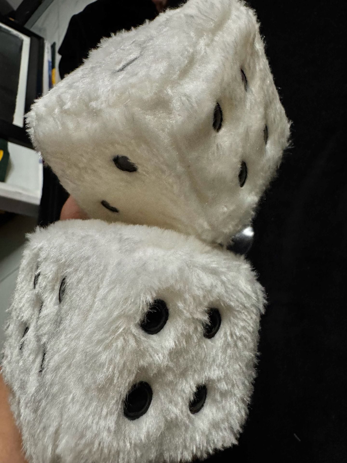 Retro White Fuzzy Plush Dice for Rearview Mirror Hanging Ornament 11
