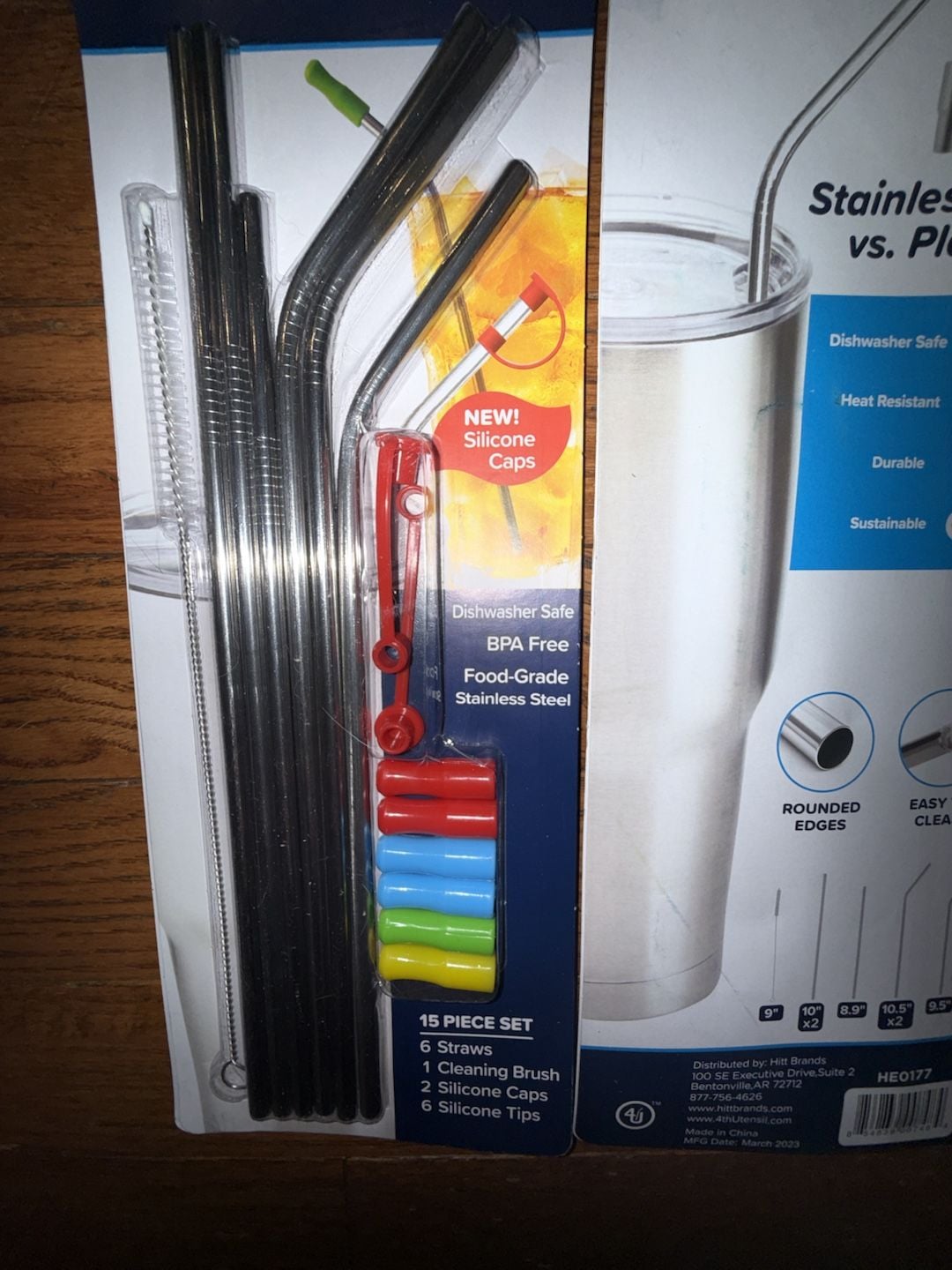 SET OF 3 Hitt Brands 4th Utensil Reusable Stainless Steel Straw 15-Piece Set with Silicone Tips and Caps 4