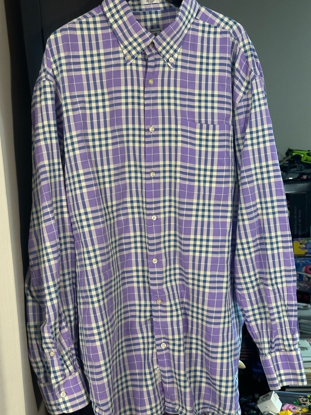 Peter Millar Men's Long Sleeve Plaid Button-Down Shirt Purple Cotton XL 1