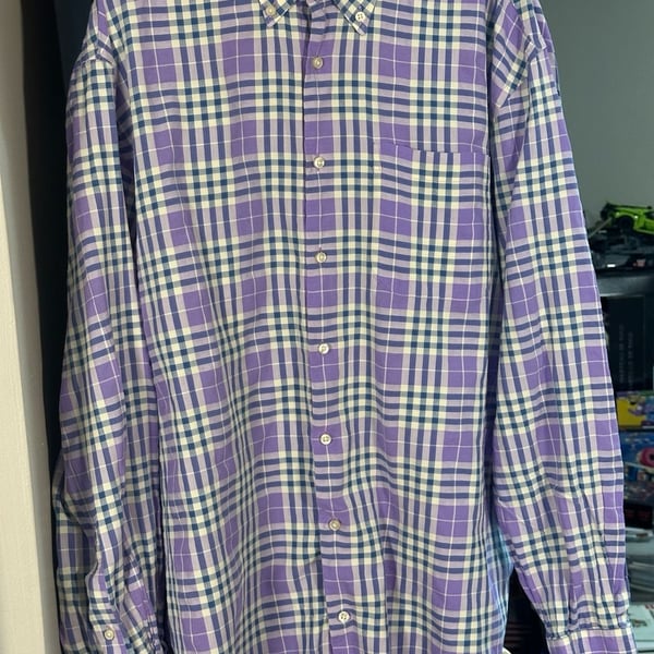 Peter Millar Men's Long Sleeve Plaid Button-Down Shirt Purple Cotton XL