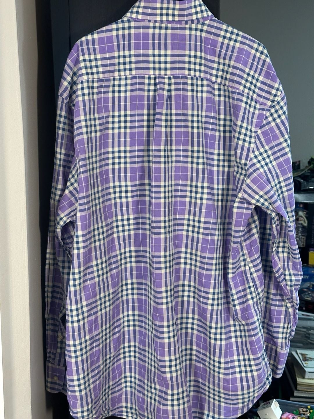 Peter Millar Men's Long Sleeve Plaid Button-Down Shirt Purple Cotton XL 2