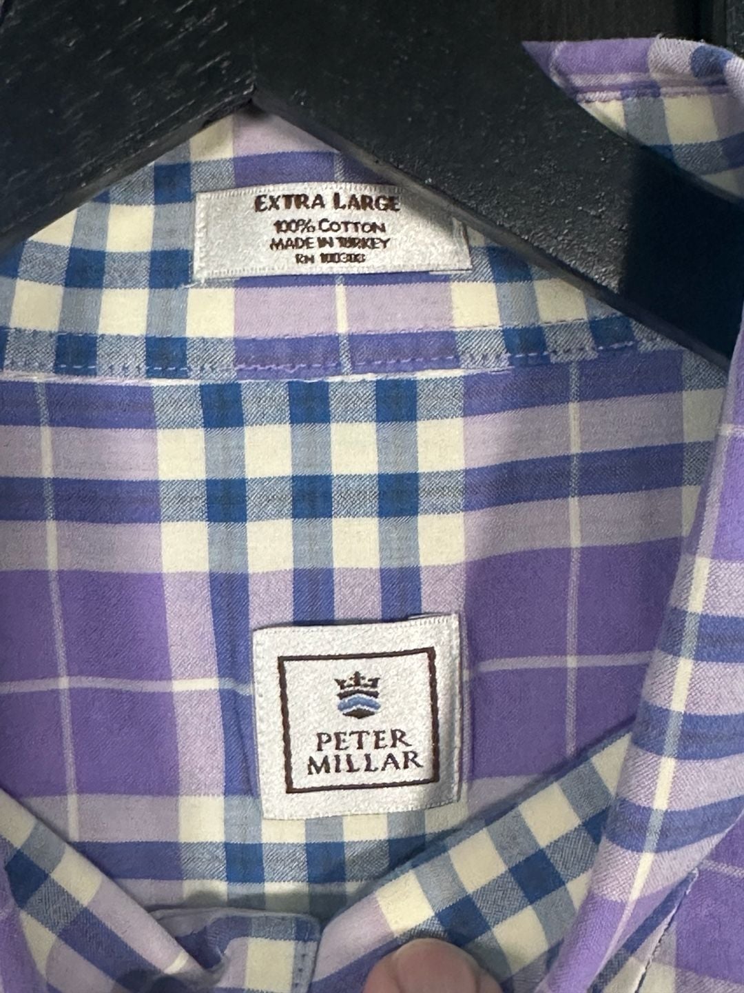 Peter Millar Men's Long Sleeve Plaid Button-Down Shirt Purple Cotton XL 3