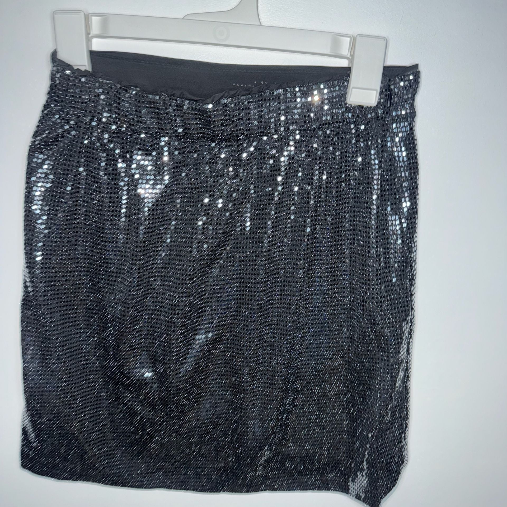 Le Soir par Molly Bracken Black Sequin Tulip Hem Mini Skirt 13