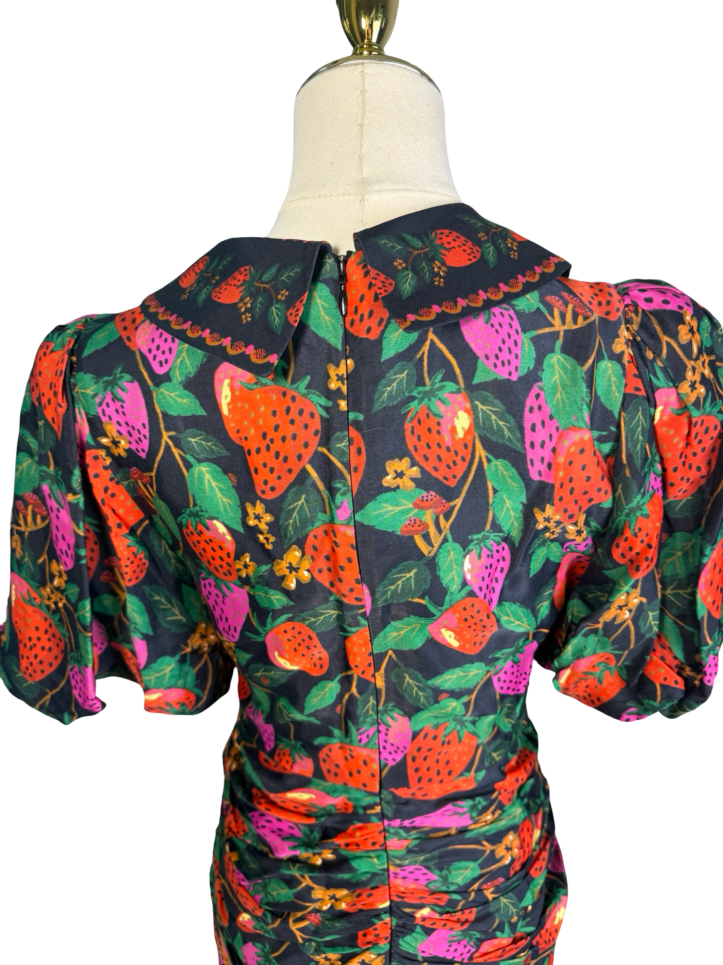FARM Rio Lady Strawberry Ruched Puff-Sleeve Mini Dress 8