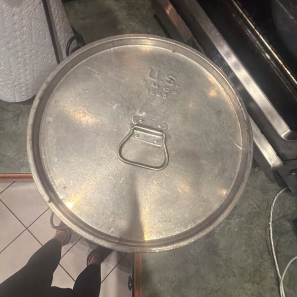 Vintage U.S. Military Aluminum Stock Pot with Lid Marked S.M. Co. 1945