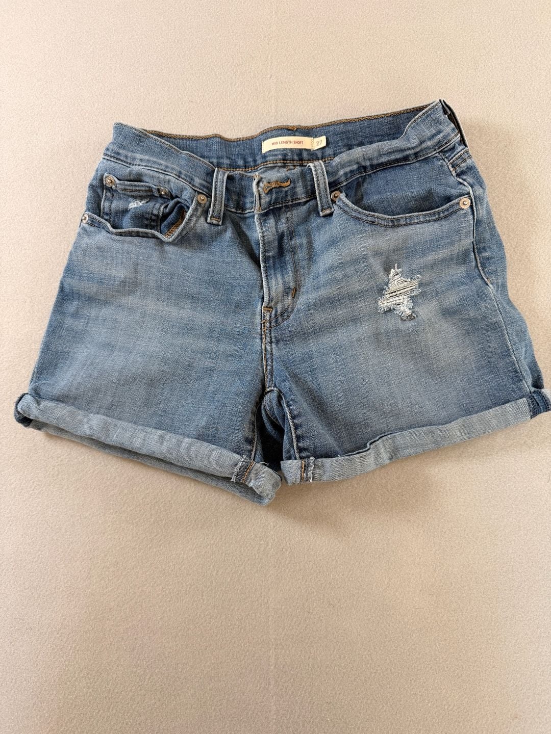 Levi's Mid Length Distressed Cuffed Denim Shorts Size 27 2