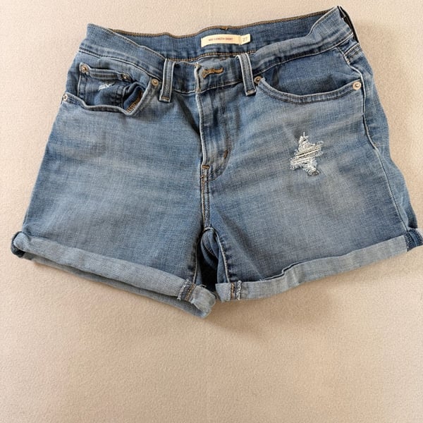 Levi's Mid Length Distressed Cuffed Denim Shorts Size 27