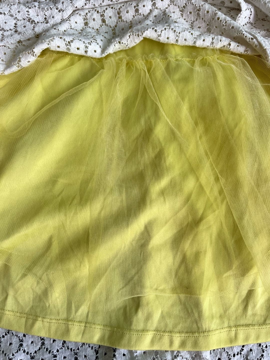 Betsey Johnson Strapless White Eyelet Lace Mini Dress with Yellow Lining Size 12 11