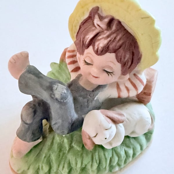 Vintage PCCI Taiwan Boy and Puppy Sleeping Figurine