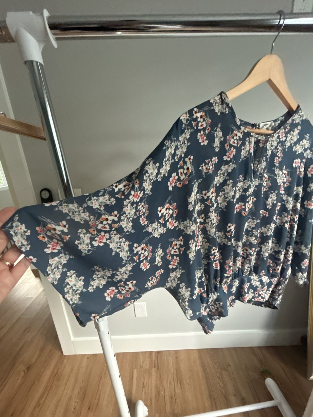 Sienna Sky Women's Blue Floral Smocked Hem Blouse with Flutter Sleeves 4