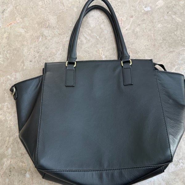 H&M Black Faux Leather Tote Handbag